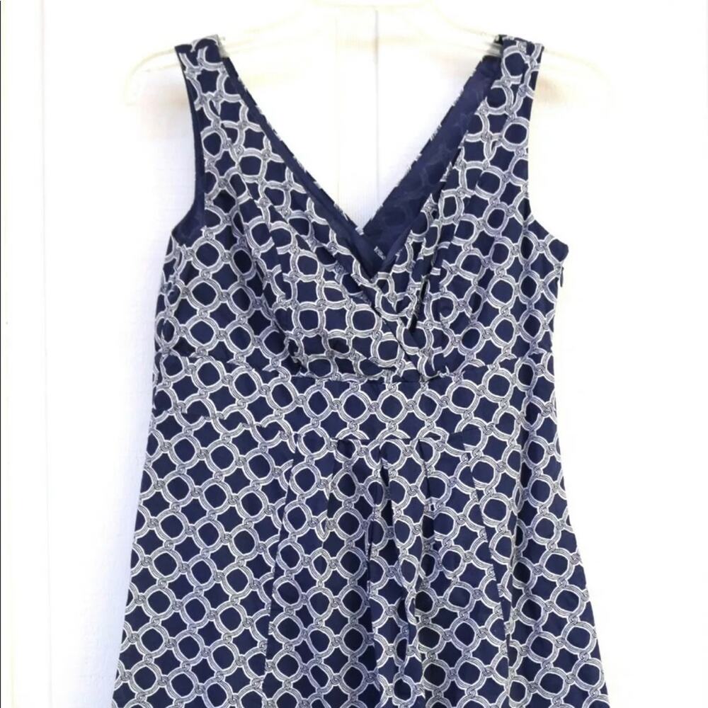 Lands' End 4P‎ Navy Blue Geo Print Wrap Front 100% Cotton Dress